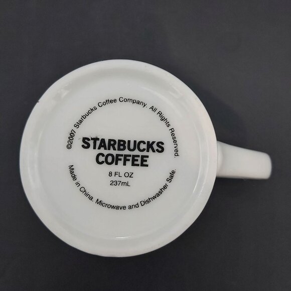 Starbucks Coffee Cup Mermaid Logo 8oz Ceramic Mug 2007 White and Green Set of 2 - Picture 8 of 8